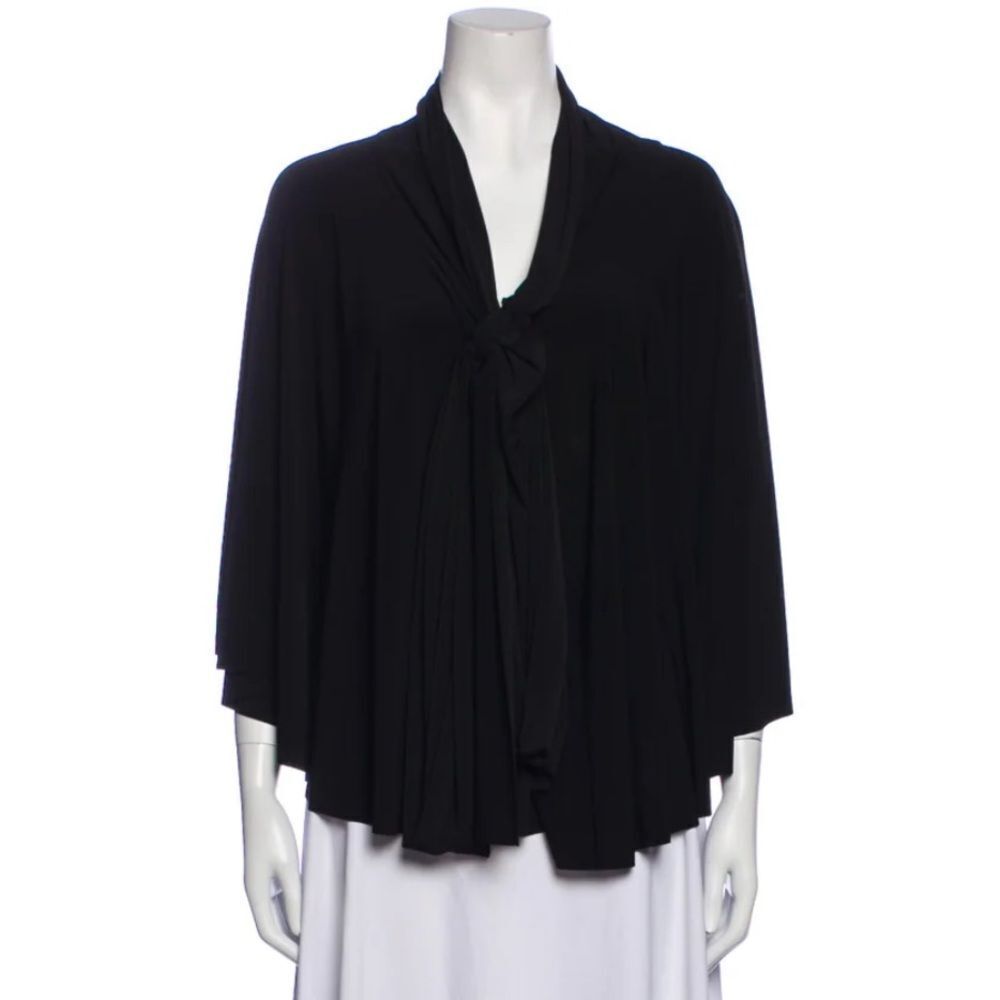 Norma Kamali Black Jersey Knit Tie Front Draped Shrug Cardigan Large NK48607